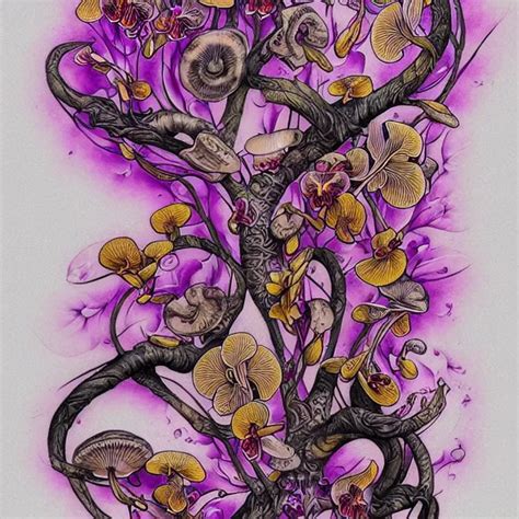 Extremely Psychedelic Tattoo Design Made Of Orchid And Stable Diffusion