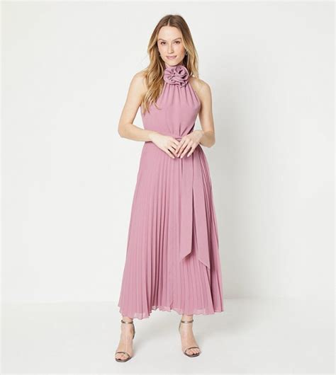 Buy Oasis Premium Crepe Corsage Pleated Midi Dress In Mauve 6thstreet