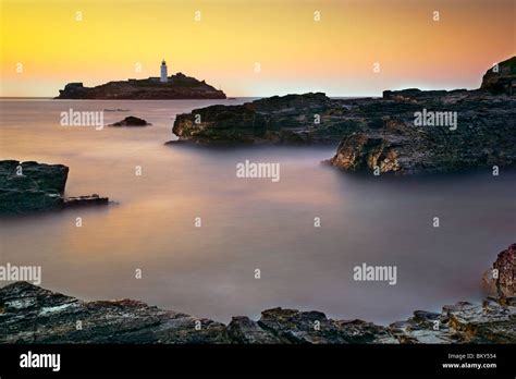 Godrevy lighthouse at sunset; Cornwall Stock Photo - Alamy