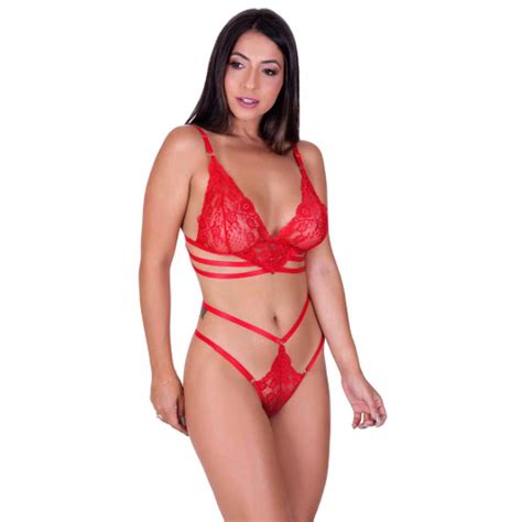 Conjunto Lingerie Feminina Sensual Sutia Sem Bojo De Renda Strappy E