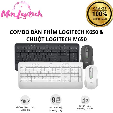 Combo Bàn Phím Logitech K650 And Chuột Logitech M650 Bluetooth Usb Bolt Màu Than Chì Trắng