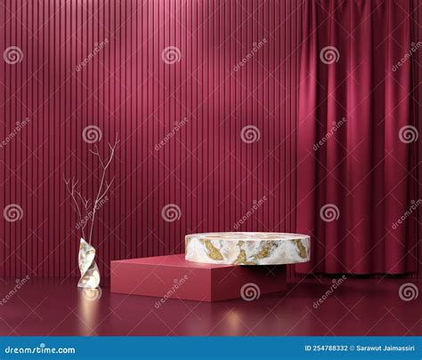 Abstract Still Life Elegance Red Podium Platform Product Showcase With