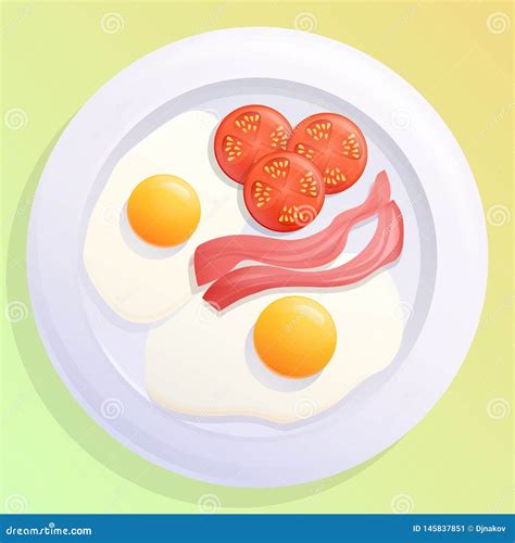 Plate With Fried Eggs Bacon And Tomato Stock Illustration