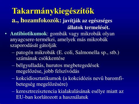 PPT Takarmánykiegészítők a h ozamfokozók javítják az egészséges