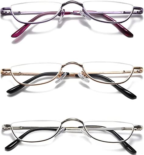 Hubeye Half Frame Reading Glasses Metal Slim Half Moon Lens Retro Ultra Thin Readers