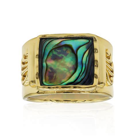 Chinesischer Abalone Muschel Ring Aus Vergoldetem Silber