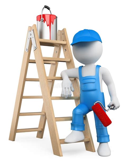 3d White People Painter With Ladder Stock Illustration Illustration