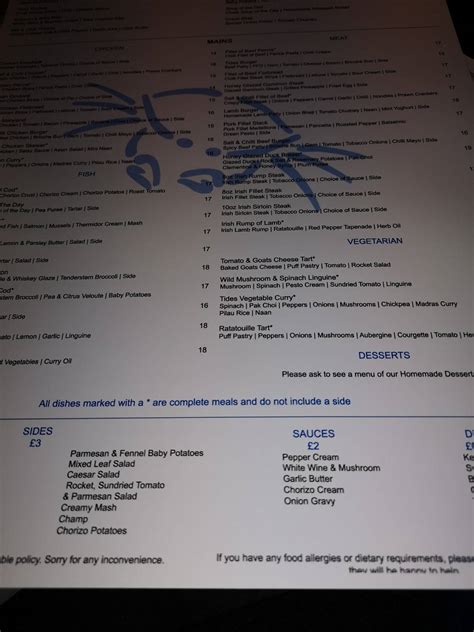 Menu at The Tides Restaurant, Portrush