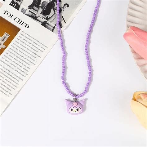 1pc Anime Sanrio Figure Rice Bead Necklace Kuromi Melody Cinnamoroll Kawaii Neckchain Women Girl