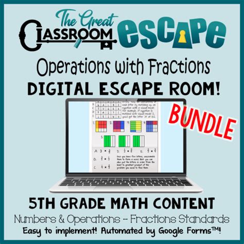 5th Grade Math Operations With Fractions Digital Escape Room Activity