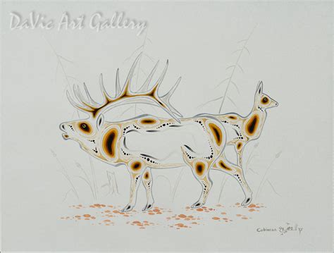 'Bull Elk and Cow' by Eddy Cobiness - Anishinaabe | Native Canadian Arts