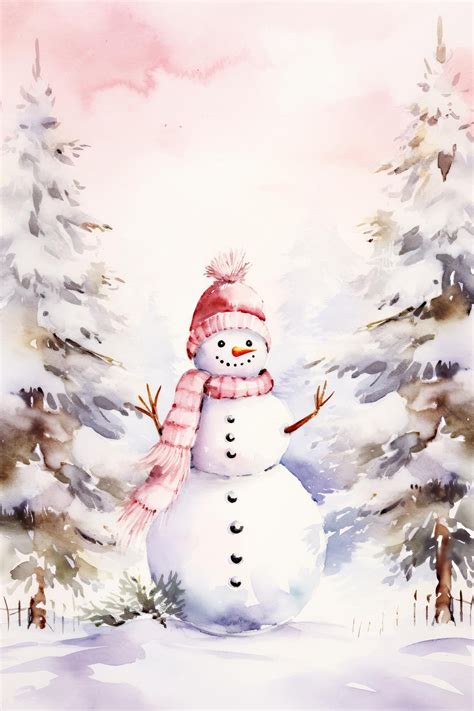 Premium Photo | Watercolor Pink Snowman Digital Papers Pastel Pink ...