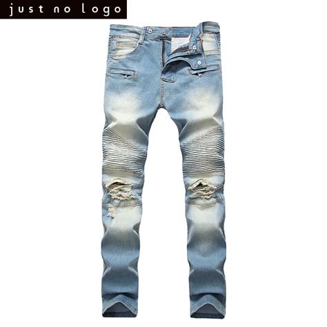 Mens Light Bleached Blue Jeans Skinny Ripped Biker Jeans Straight