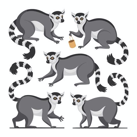 Collection Of Cute Funny Exotic Lemurs Isolated On White Background Set Of Adorable Tropical