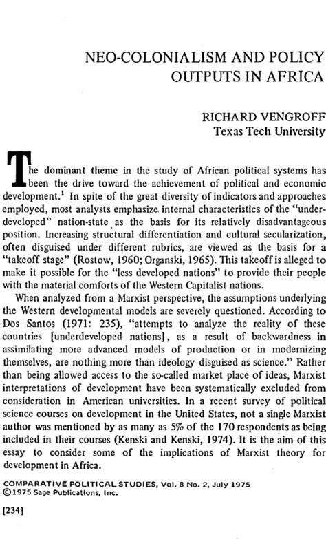 Neo Colonialism And Policy Outputs In Africa Richard Vengroff