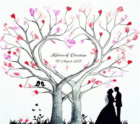 A Drawing Of A Couple Under A Tree With Hearts In The Shape Of A Heart