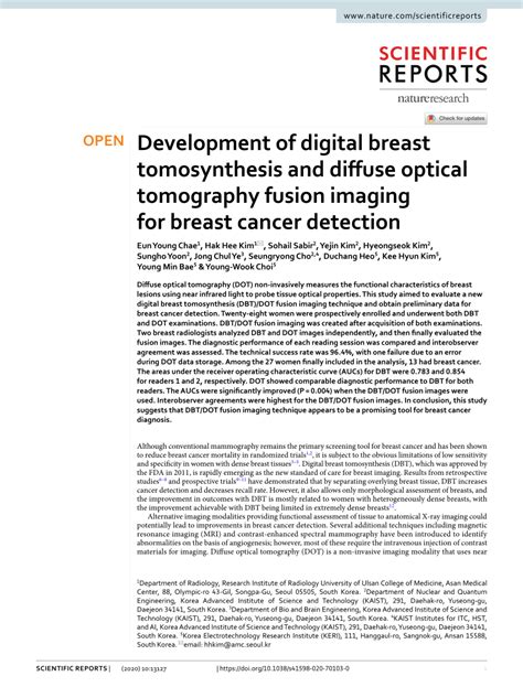 Pdf Development Of Digital Breast Tomosynthesis And Diffuse Optical