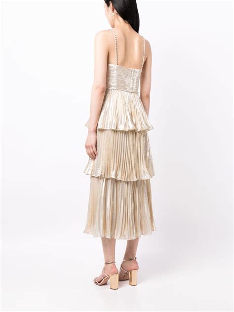 Self Portrait Metallic Tiered Midi Dress Gold Farfetch