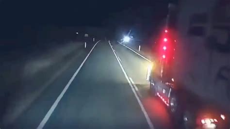 Video Frightening Dash Cam Footage As Road Train Narrowly Misses