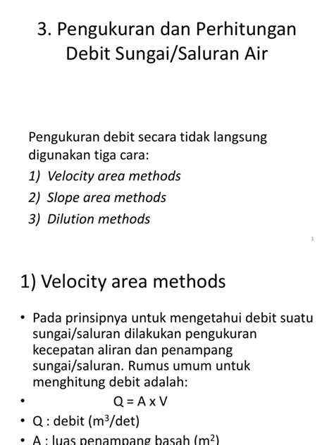 Pdf Pengukuran Dan Perhitungan Debit Sungaisaluran Sungai Dokumen Tips