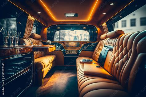 Luxurious expensive leather interior inside a passenger limousine. Generative AI Stock ...