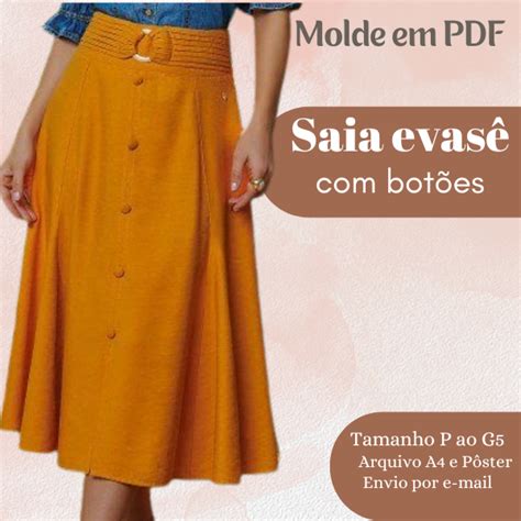 Molde Em Pdf Saia Evase Com Botoes Universo Dos Moldes Hotmart