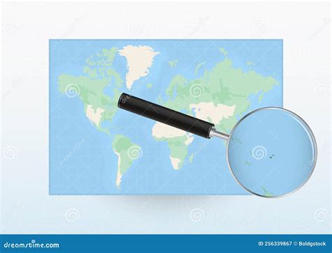 Kaart Van De Wereld Met Een Vergrootglas Dat Erop Gericht Is Fiji Met