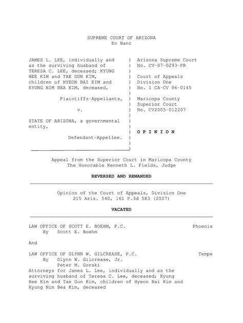 Fillable Online Azcourts Supreme Court Of Arizona En Banc James L Lee