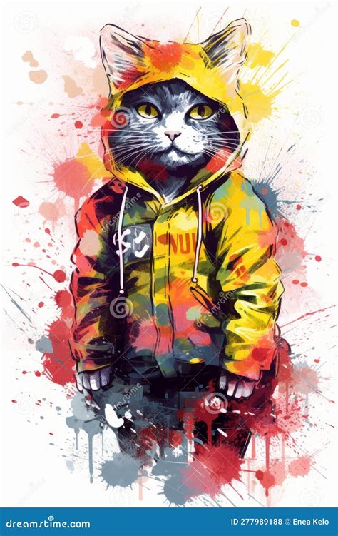 Colorful Cat Dressed As a Hip Hop Artist Stock Illustration ...