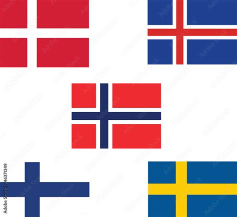 Scandinavian flags. Collection of Norway, Sweden, Finland, Denmark and ...