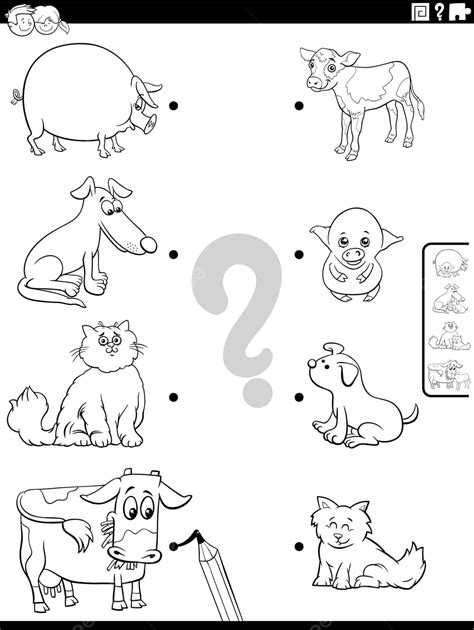 Coloring Page Game To Match Cartoon Animals With Their Offspring Vector ...