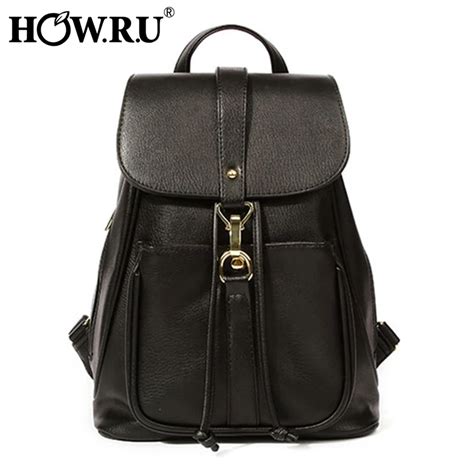 Howru Soft Pu Leather Drawstring Backpack For Women Large Capacity Shoulder Bag Black School