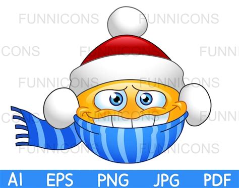 Winter Christmas Clipart Cartoon Of A Cold Emoji Emoticon Etsy