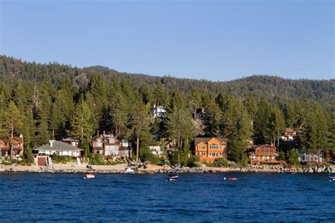 Lake Tahoe Waterfront Homes Stock Image - Image of pines, boating: 36241147