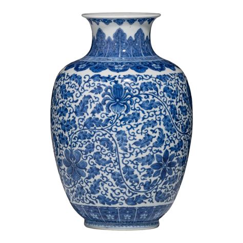 Lot A Chinese Blue And White Lotus Scrolls Vase With A Qianlong