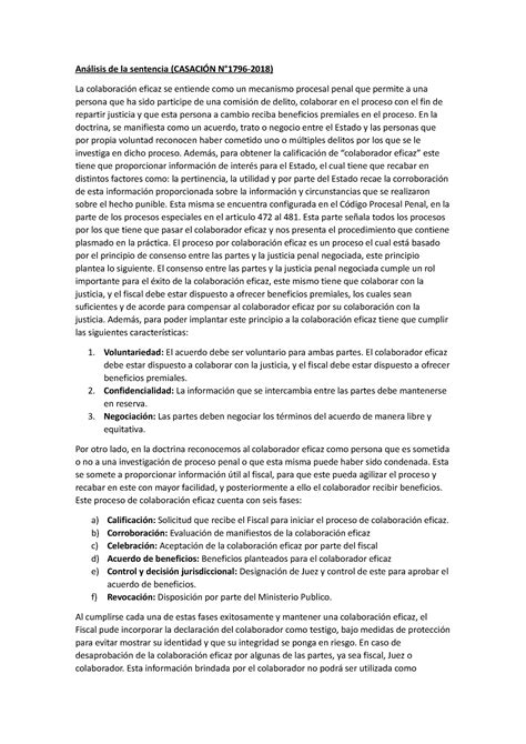 Análisis De La Sentencia Análisis De La Sentencia CasaciÓn N°1796