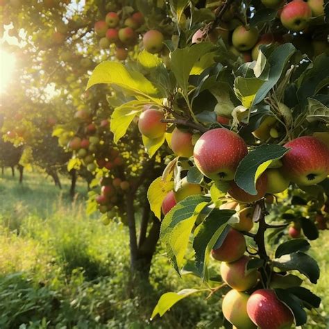 Premium AI Image A Tree With Apples On It And The Sun Shining Through