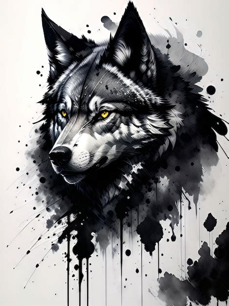 Una Pintura De Un Lobo Con Un Fondo Negro Y Azul Foto Premium