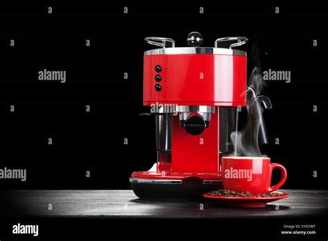 Red coffee machine Stock Photo - Alamy