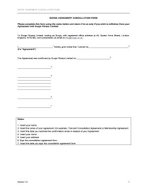 Fillable Online SURGE AGREEMENT CANCELLATION FORM Fax Email Print