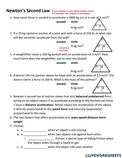 Newtons Second Law of Motion - Worksheet | Distance Learning ...