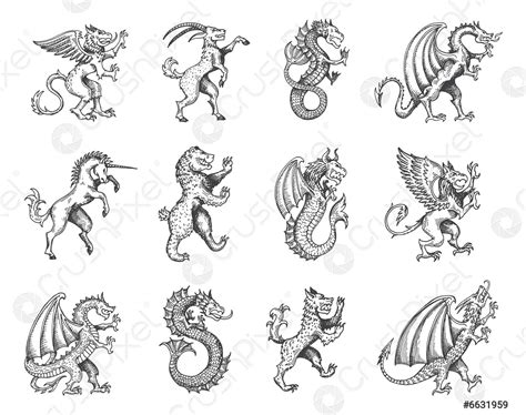 Medieval heraldic animals and monsters, heraldry - stock vector 6631959 ...