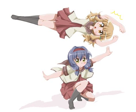 Safebooru Black Legwear Blonde Hair Blue Hair Brown Eyes Dodging Furutani Himawari Hair