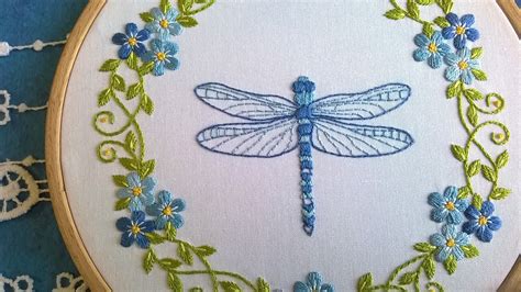 Insect Embroidery Pattern Pdf Dragonfly And Floral Wreath Etsy