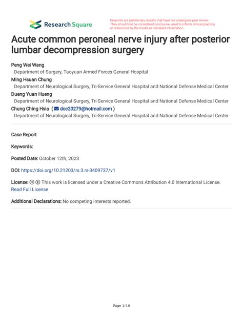 (PDF) Acute common peroneal nerve injury after posterior lumbar ...