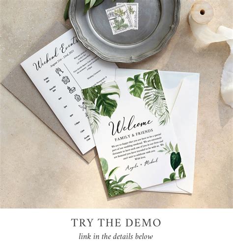 Monstera Editable Welcome Bag Letter Itinerary Tropical Etsy