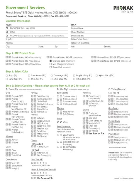 Fillable Online Phonak Belong Bte Order Form Fax Email Print Pdffiller