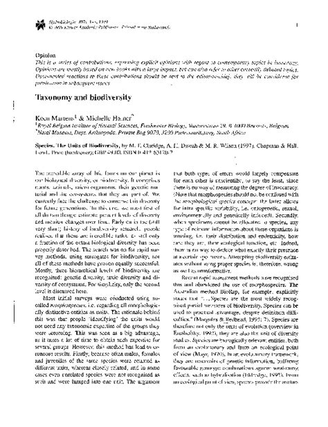 Pdf 1999 Hydrobiologia Taxon And Biodiv Koen Martens