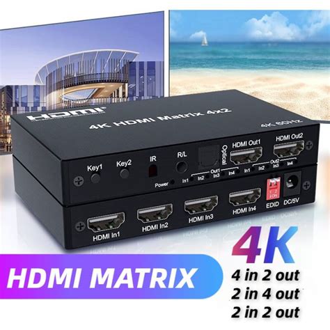 HDMI Matrix 2x2 4x2 Matrix HDMI Switcher 4 In 2 Out With Optical 3 5mm