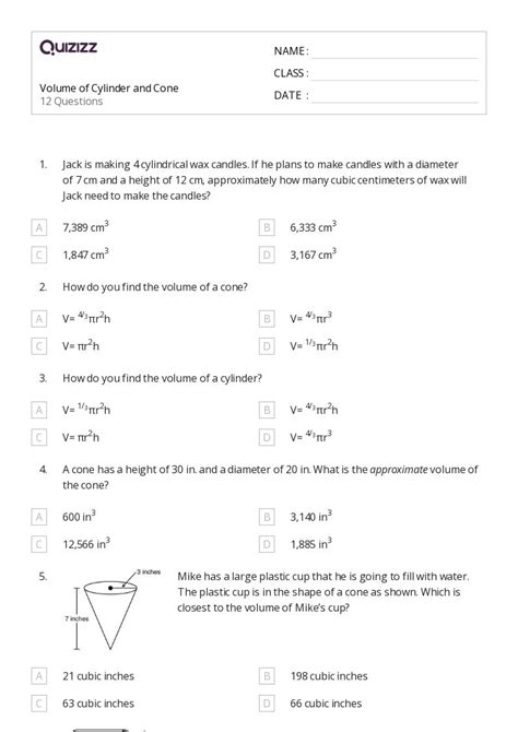 50 Volume Of A Cylinder Worksheets For 7th Grade On Quizizz Free